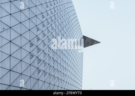 Modern designed, silver colored metal wall background Stock Photo