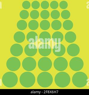 Pattern with green circles and a yellow background. The circles are smaller up so it looks like a perspective. Stock Vector