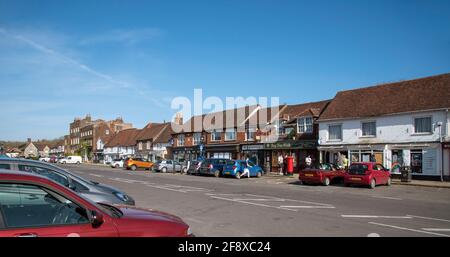 Wickham, Hampshire, England, UK. 2021. The Square  and its shops and houses in the historic village of Wickham, Hampshire, UK Stock Photo