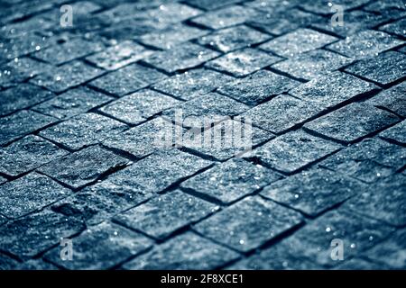 Paving stones road texture black and white. Road and square area surface. Stock Photo