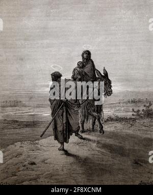 New Testament. Flight into Egypt. Engraving. Holy Bible, 19th century ...