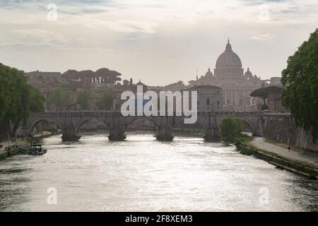 Buildings of the Vatican City from a bridge in Rome Stock Photo