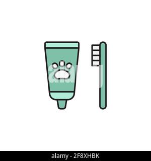 Dental hygiene for pets icon isolated on white background. Toothbrush and toothpaste. Teeth cleaning. Vector Stock Vector