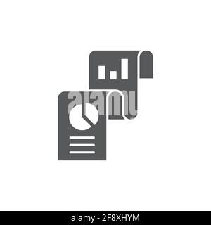 Document with graph chart icon isolated on white and black background. Report text file icon. Accounting sign. Audit, analysis, planning. Vector Illus Stock Vector