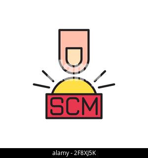 Hand presses the button with text SCM Vector illustration Stock Vector