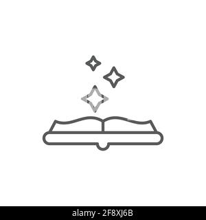 Ancient magic book with alchemy recipes and mystic spells and enchantments icon isolated on white background. Vector Illustration Stock Vector