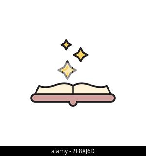 Ancient magic book with alchemy recipes and mystic spells and enchantments icon isolated on white background. Vector Illustration Stock Vector