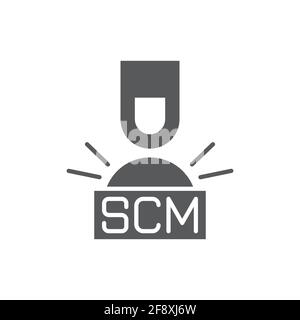 Hand presses the button with text SCM Vector illustration Stock Vector