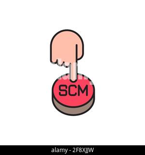 Hand presses the button with text SCM Vector illustration Stock Vector