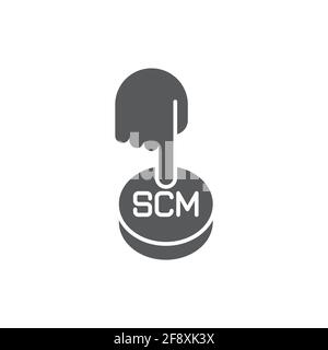 Hand presses the button with text SCM Vector illustration Stock Vector