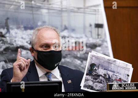 Washington, United States. 15th Apr, 2021. House Minority Whip Steve Scalise, R-La., speaks about immigration conditions on the border during a House Select Subcommittee on the Coronavirus Crisis at the U.S. Capitol in Washington DC, on Thursday, April 15, 2021. Pool photo by Susan Walsh/UPI Credit: UPI/Alamy Live News Stock Photo