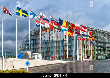 Flags Of The European Countries, European Investment Bank, Kirchberg, Luxembourg City, Luxembourg Stock Photo