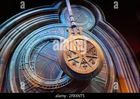 Hogwarts Clock Tower Pendulum at Warner Bros. Studio Tour, The Making of Harry Potter, Leavesden, Watford London Stock Photo