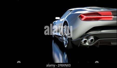 detail of a sports car seen from behind. 3d render. Stock Photo