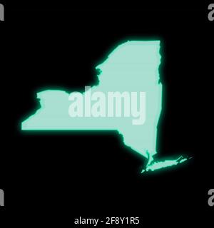 Map of New York, old green computer terminal screen, on dark background Stock Photo