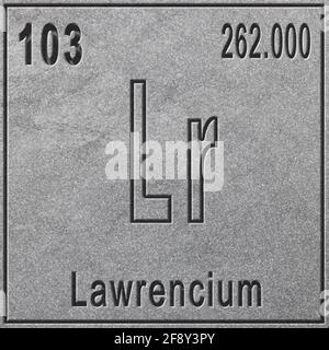 Lawrencium chemical element, Sign with atomic number and atomic weight, Periodic Table Element, silver background Stock Photo