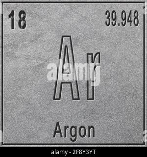 Argon chemical element, Sign with atomic number and atomic weight, Periodic Table Element, silver background Stock Photo