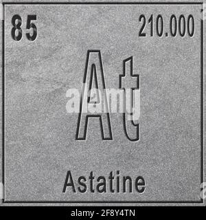 Astatine chemical element, Sign with atomic number and atomic weight, Periodic Table Element, silver background Stock Photo