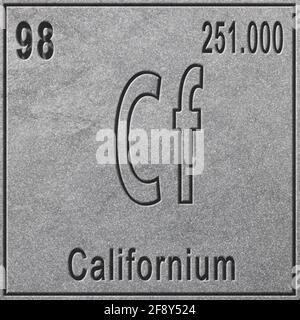 Californium chemical element, Sign with atomic number and atomic weight, Periodic Table Element, silver background Stock Photo