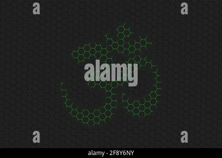 Om, Aum symbol, Ultimate reality, green hexagon Stock Photo