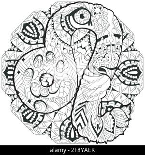Leo zodiac sign with mandala, astrology concept art. Tattoo design Stock Vector