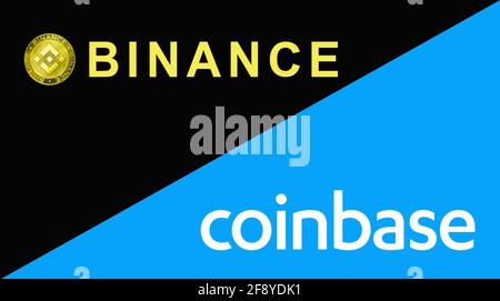 Coinbase cryptocurrency stock market name on abstract digital background. Coinbase logo with Bitcoin cryptocurrency in the United States. Coinbase cry Stock Photo