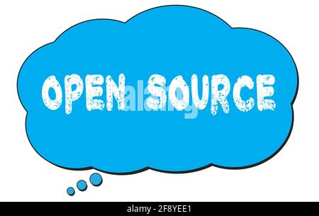OPEN  SOURCE text written on a blue thought cloud bubble. Stock Photo