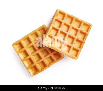 Two waffles isolated on white background. Top view of waffle. Stock Photo