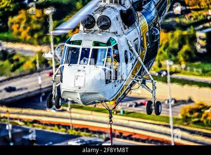 Heavy lift helicopter close-up, Chicago, Illinois, USA Stock Photo