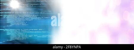 Computer code processing against black and pink background, program coding and technology concept Stock Photo