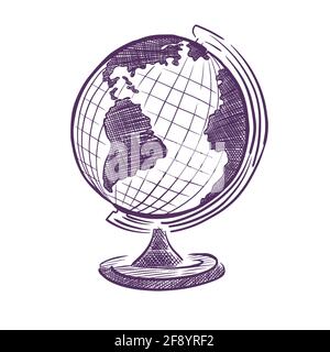 Globe sketch. Hand drawn earth planet with continents and oceans ...