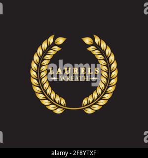 Gold laurel wreath. Symbol of victory and achievement. Design element for decoration of medal, award, coat of arms or anniversary logo. Golden leaf si Stock Vector