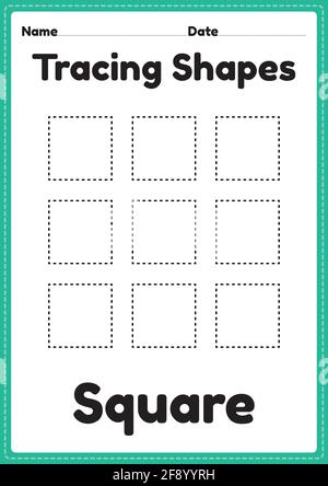 Tracing shapes worksheet square lines for kindergarten and preschool ...