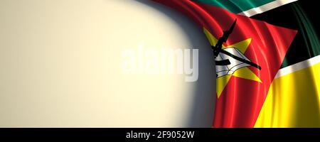 Mozambique Flag. 3d illustration of the waving national flag with a copy space. Africa countries flag. Stock Photo