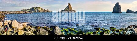 Islands of the Cyclops, Aci Trezza, Sicily, Italy Stock Photo