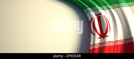 Iran Flag. 3d illustration of the waving national flag with a copy space. Middle East countries flag. Stock Photo