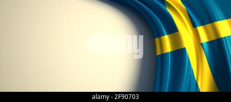 Sweden Flag. 3d illustration of the waving national flag with a copy space. European countries flag. Stock Photo