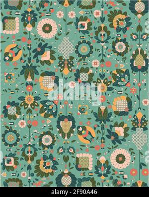 Vector abstract background flowers seamless pattern. Graphic pattern for fabric, wallpaper, packaging. Abstract Islamic texture. Stock Vector