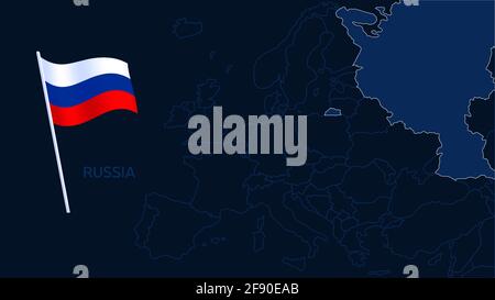 russia on europe map vector illustration. High quality map Europe with borders of the regions on dark background with national flag. Stock Vector