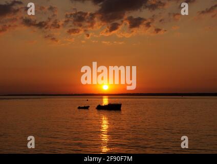 Totland Bay, Isle Of Wight, England, UK at sunset, summer 2014 Stock Photo