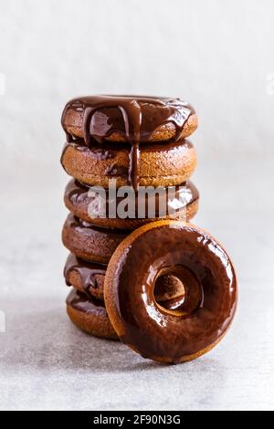 Luxury home baked ring chocolate covered doughnuts, or donuts Stock Photo