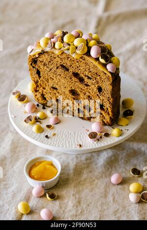 Easter chocolate Panettone cake Stock Photo