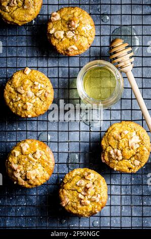 Carrot muffins with walnuts and honey Stock Photo