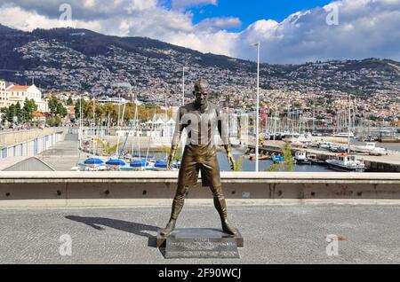 Cristiano Ronaldo CR7 Bronze Statue Funchal Madeira Island Portugal Stock Photo