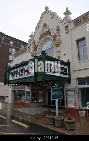 Opened in 1929, the historic Spanish Revival-style Coleman Theatre in the Route 66 city of Miami, Oklahoma remains in business. Stock Photo