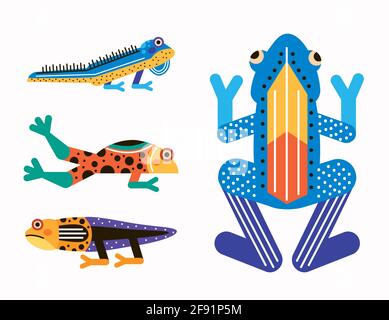 four cute amphibians set animals Stock Vector