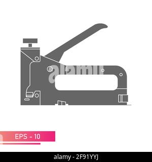 Construction stapler in a metal case. Solid design. On a white background. Tools for workers. Flat vector illustration. Stock Vector
