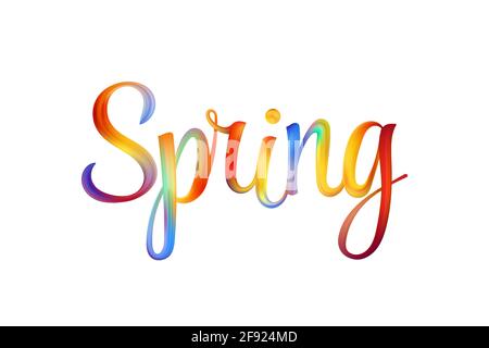 Handwritten brush stroke colorful acrylic paint lettering of Spring. Vector illustration. Stock Vector