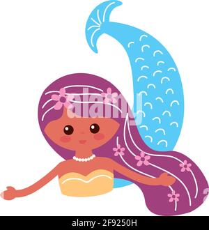 cute mermaid purple hair character Stock Vector