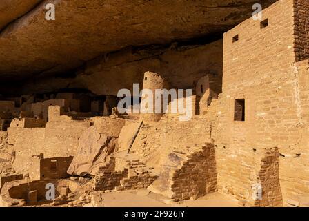 Close up of the Pueblo architecture in the Cliff Palace, Mesa Verde national park, Colorado, United States of America (USA). Stock Photo